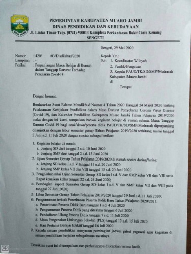 Surat Edaran Dinas P & k Muaro Jambi