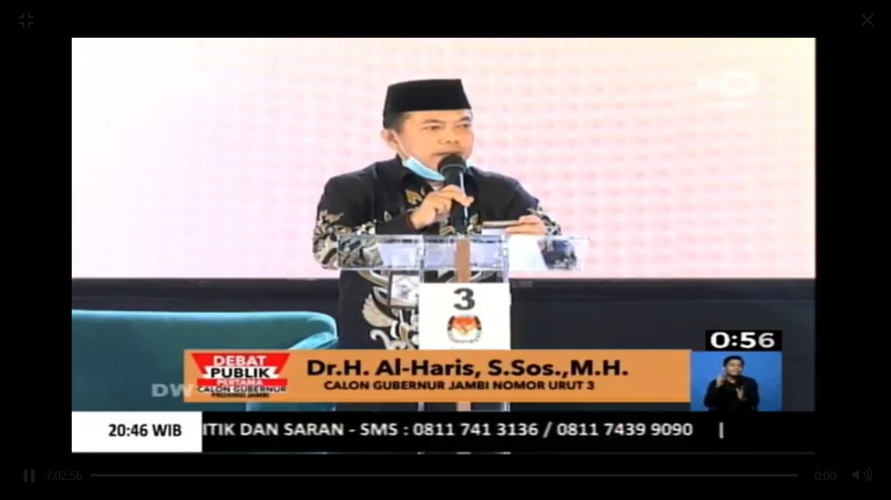Cagub Jambi, Al Haris pada sesi debat kandidat