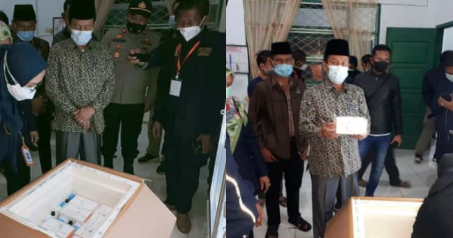 Asisten Perekonomian dan Pembangunan Ir. Herman, MM, menerima vaksin sinovac di Instalasi Farmasi Dinas Kesehatan, Kota Sungai Penuh
