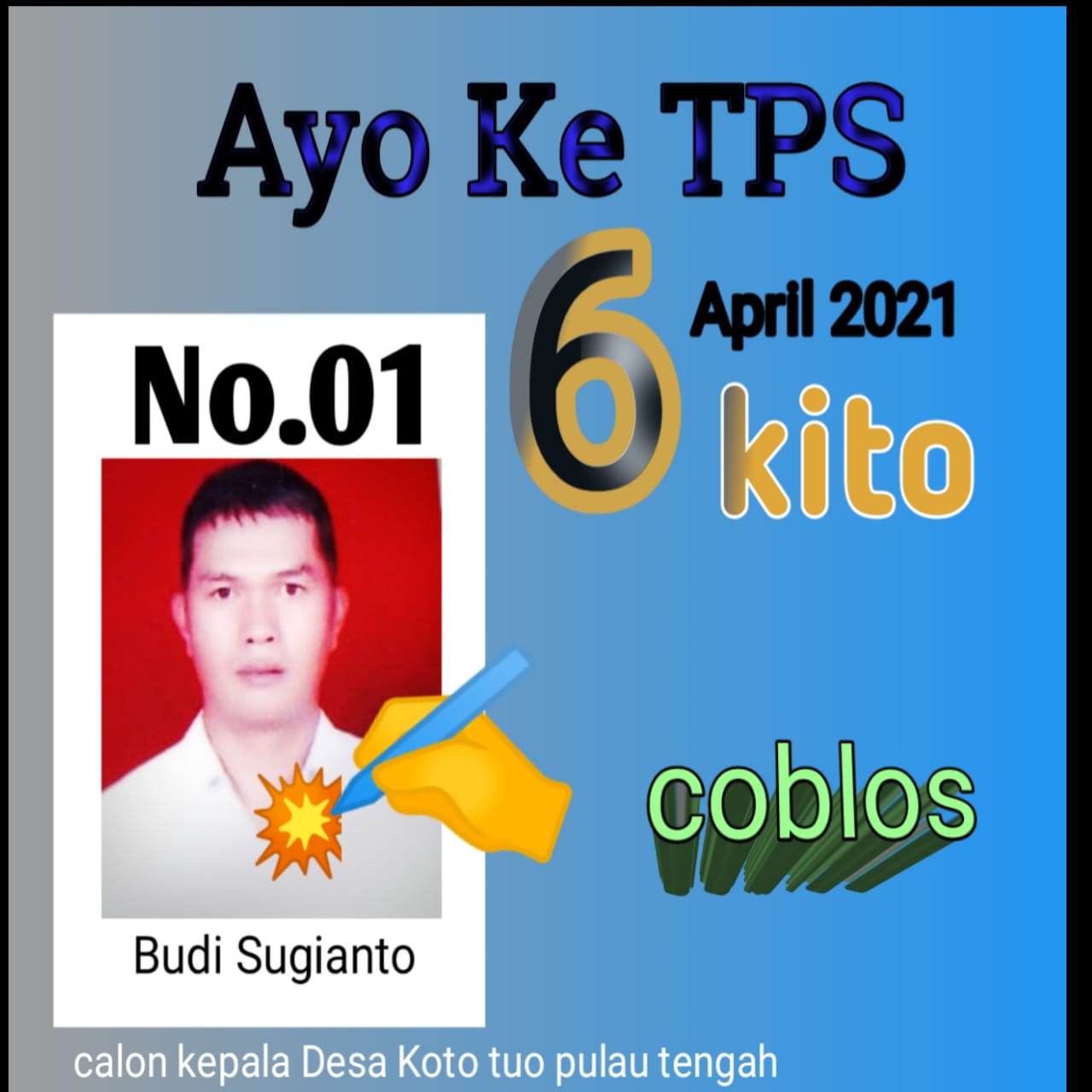 Calon Kades Koto Tuo Pulau Tengah Budi Sugianto.