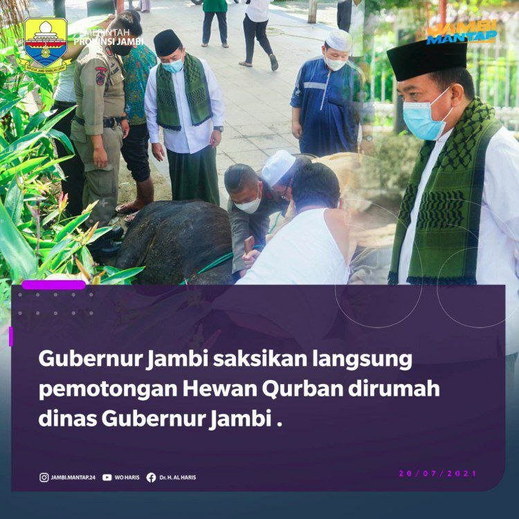 setelah salat Id, Gubernur Al Haris serahkan hewan kurban.