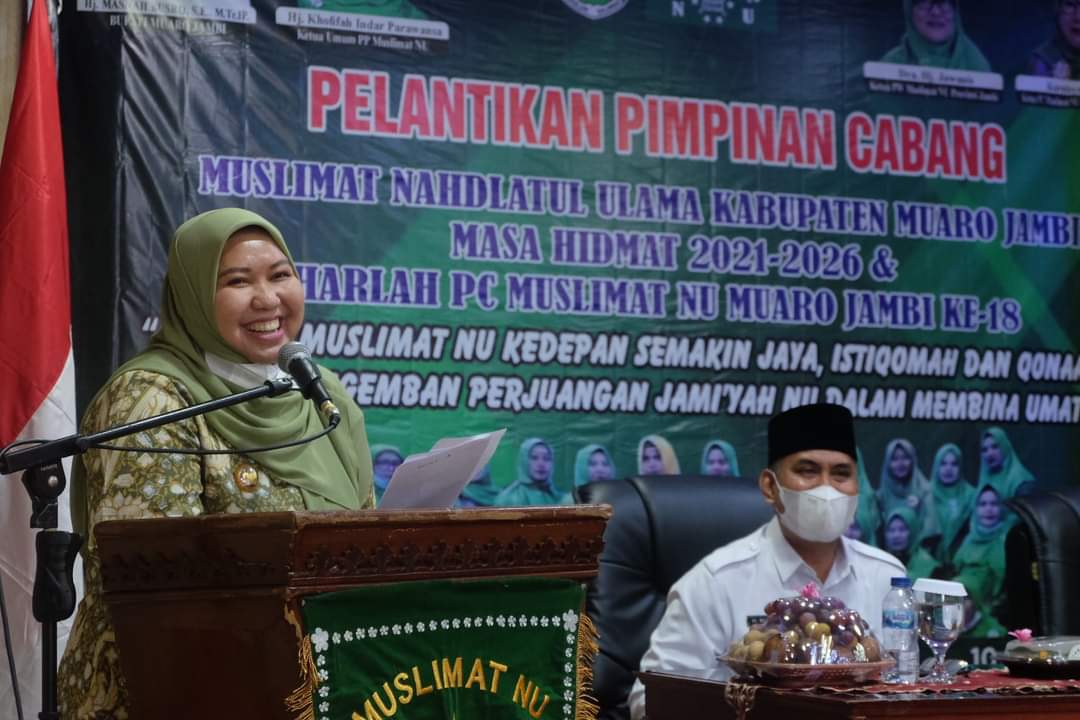 Acara pelantikan Pimpinan Cabang Muslimat NU Kabupaten Muaro Jambi masa khidmat 2021-2026.